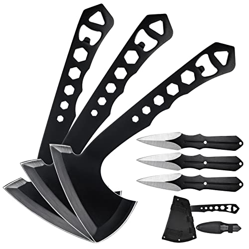 BANORES Hawkeye Throwing Axes and Tomahawks Set with 10 inch Full Tang Stainless Steel, Nylon Sheath 3 Pack