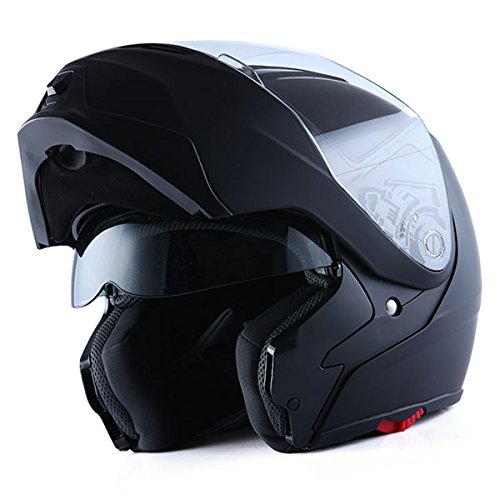 1Storm Motorcycle Street Bike Modular/Flip up Dual Visor/Sun Shield Full Face Helmet (MattBlack, Large)