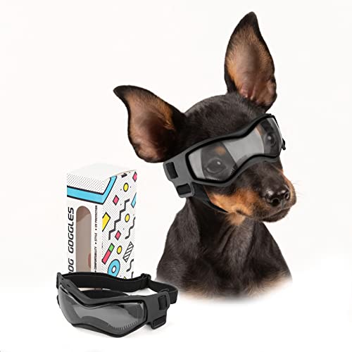 PETLESO Dog Goggles Small Breed, Dog Sunglasses for Small Breed UV Protection Eyewear for Small Dog Outdoor Riding Driving, Small Black