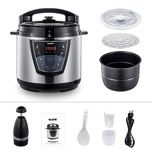 ICOOKPOT 6 Qt Electric Pressure Cooker 9-in-1 Multi- Use Programmable Pressure Cooker, Slow Cooker, Saute, Yogurt Maker, Rice Cooker, Steamer, Soup and Warmer, with Stainless Steel Inner Pot, Steam Rack and Free Recipes (Stainless Steel-Black)