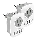 [2-Pack] European Travel Plug Adapter, VINTAR International Power Adaptor with 1 USB C, 2 American Outlets and 3 USB Ports, 6 in 1 European Plug Adapter
