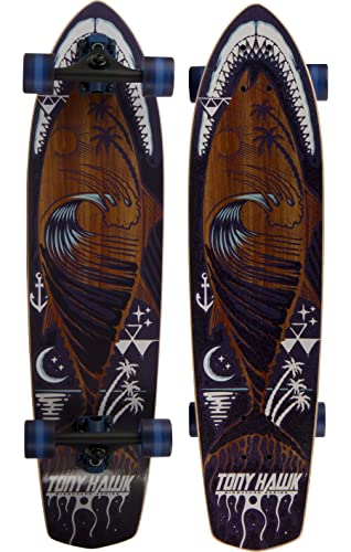 Tony Hawk 34' Complete Cruiser Skateboard, Cool Graphic Longboard, Great Option for Travel, Sport and Entertainment, Shark Mouth