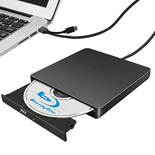 External Blu ray Drive DVD/BD Player Read/Write Portable Blu-ray Drive USB 3.0 and Type-C DVD Burner 4k Ultra HD Blu-ray Drive Compatible with/Win7/Win8/Win10/ Win11 Blu ray Burner High SpeedSilent