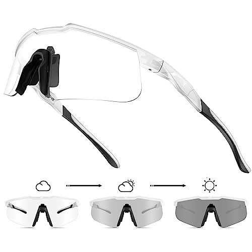 ZHA ZHA Photochromic Sports Sunglasses, UV400 Protection Clear to Smoke Transitional Baseball Cycling Fishing Glasses