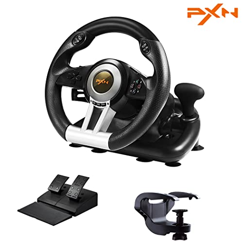 PXN Xbox Steering Wheel V3II 180° Gaming Racing Wheel Driving Wheel, with Linear Pedals and Racing Paddles for Xbox Series X|S, PC, PS4, Xbox One, Switch - Black