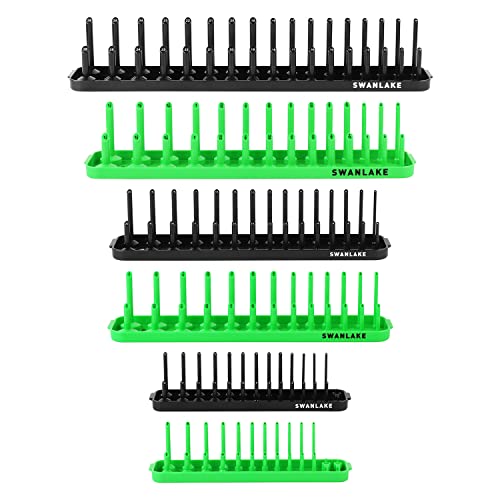 SWANLAKE Socket Organizer Tray, 6-Piece Socket Holder Tray. SAE and Metric, 1/4', 3/8', and 1/2' Drive Socket Organizers for Toolboxes