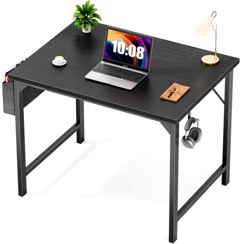 Small Computer Desk Small Office Desk 32 Inch Writing Desk Home Office Desks Small Space Desk Study Table Modern Simple Style Work Table with Storage Bag and Iron Hook, Wooden Desk for Home, Bedroom