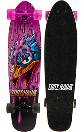 Tony Hawk 31' Complete Cruiser Skateboard, 9-ply Maple Deck Skateboard for Cruising, Carving, Tricks and Downhill, Pink Hawk