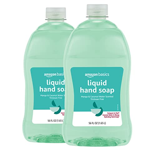 Amazon Basics Liquid Hand Soap Refill, Mango and Coconut Water Scent, Triclosan-Free, 56 Fluid Ounces, Pack of 2