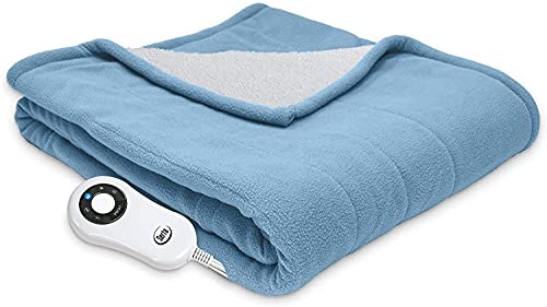 Serta | Reversible Sherpa/Fleece Heated Electric Throw Blanket, 50'x60' With 5 Setting Controller, Slate Blue