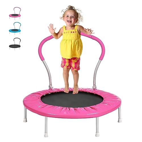 Lyromix 36Inch Kids Trampoline for Toddlers with Handle, Indoor Mini Trampoline for Kids, Small Rebounder Trampoline, Adult Fitness Trampoline for Indoor and Outdoor Use, Bright Pink