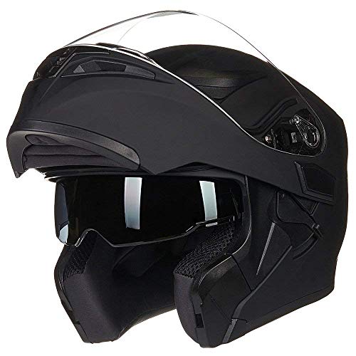 ILM Motorcycle Dual Visor Flip up Modular Full Face Helmet DOT 6 Colors Model 902 (M, Matte Black)