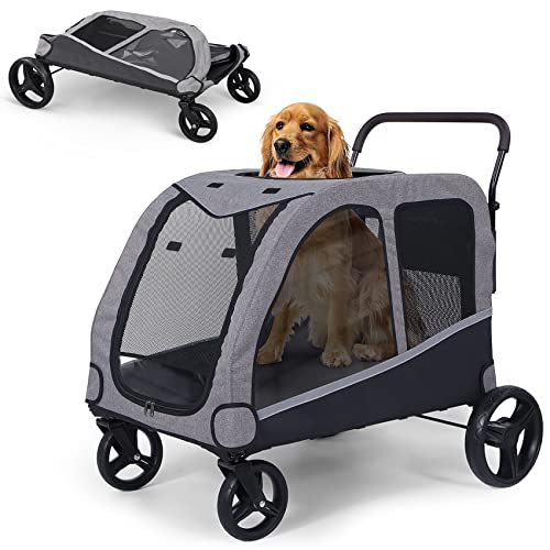Saudism Dog Stroller for Large Dogs, Extra Large Pet Stroller for for Medium Dogs, Dog Stroller for 2 Dogs, Dog Wagon, Dog Carriage, Foldable Design, Adjustable Handle, with Pocket, Up to 160 lbs