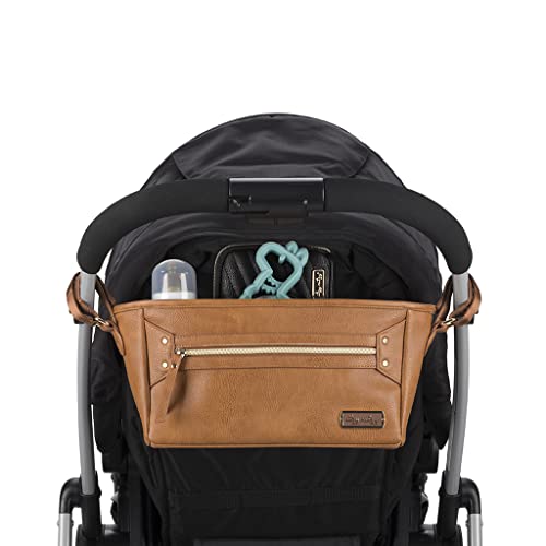 Itzy Ritzy Adjustable Stroller Caddy/Organizer - Stroller Organizer Bag Featuring Front Zippered Pocket, 2 Built-in Interior Pockets & Adjustable Straps to Fit Nearly Any Stroller (Cognac)