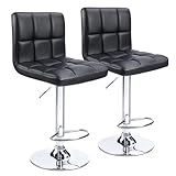Homall Bar Stools Modern PU Leather Adjustable Swivel Barstools, Armless Hydraulic Kitchen Counter Bar Stool Synthetic Leather Extra Height Square Island Barstool with Back Set of 2(Black)