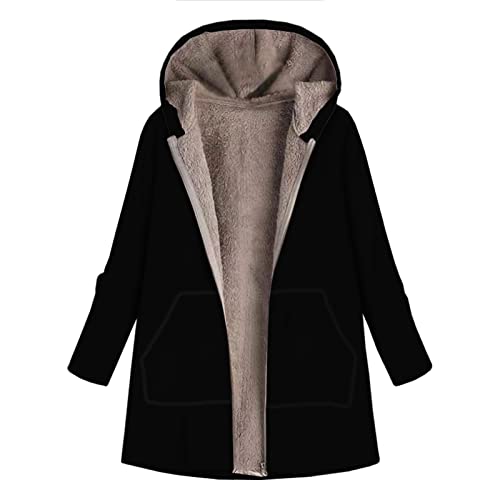 FAVIPT Womens Fleece Zip Up Jacket with Hood Christmas Print Plus Size Winter Coats Fashion Long Sleeve Outwear with Pockets, XX-Large, A04--black