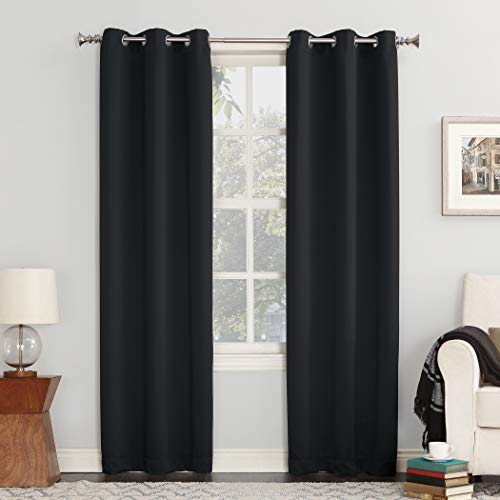Sun Zero Easton Energy Saving Blackout Grommet Curtain Panel, 40' x 84', Black