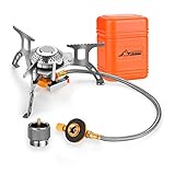 WADEO Camping Gas Stove, 3700W Portable Backpacking Stove with Piezo Ignition, Portable Burner, Camping Stove Adapter and Carrying Case for Outdoor Cooking