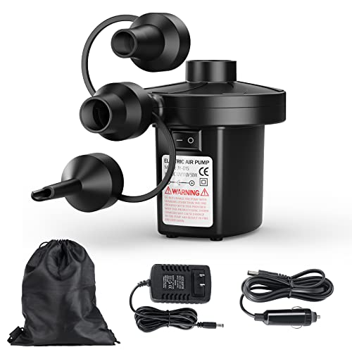 Electric Air Pump for Inflatables,Portable Quick-Fill Air Pump with 3 Nozzles,110V AC/12V DC,Inflator & Deflator Pumps for Outdoor Camping,Air Mattress Beds,Boats,Inflatable Cushion,Couch,Pool Floats