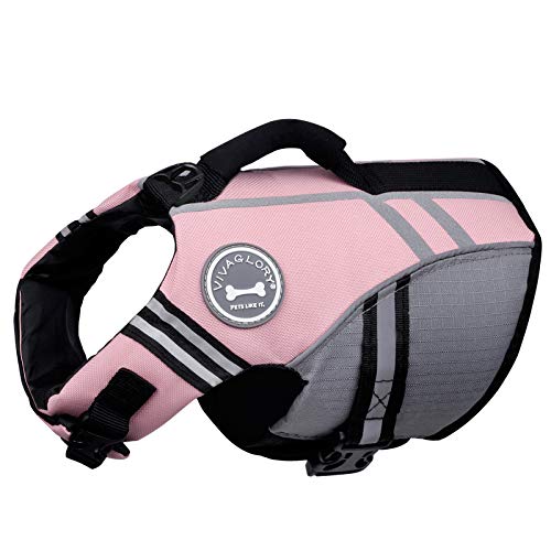 VIVAGLORY Sports Style Dog Life Jacket with Adjustable & Durable, Extra Flotation Swim Life Vest with Secure Fastening System for Small Dogs, Sakura Pink
