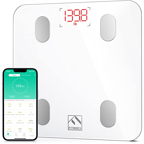 FITINDEX Smart Scale for Body Weight, Digital Bathroom Scale for Body Fat BMI Muscle, Weighting Machine with Bluetooth Body Composition Health Monitor Analyzer Sync Apps for People - White
