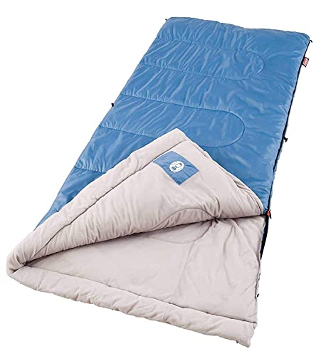 Coleman Sun Ridge Cool-Weather Sleeping Bag 40°F Lightweight for Adults, Camping Sleeping Bag with Easy Packing and Draft Tube to Prevent Heat from Escaping,Blue