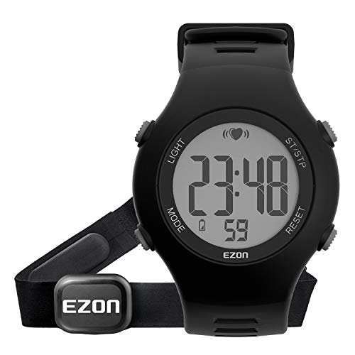 EZON T037 Sports Wristwatch Digital Heart Rate Monitor Outdoor Running Watch Alarm Chronograph with Chest Strap