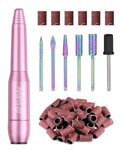 Subay Electric Nail Drill, Portable Electric Nail File for Acrylic Gel Nails, Nail Drill Kit Manicure Pedicure Tool with 6 Nail Drill Bits and 26 Sanding Bands for Home and Salon Use - Pink