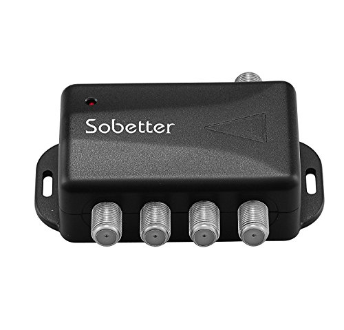 Sobetter 4 Port Distribution Amplifier HDTV Antenna Booster Splitter Amplifier Signal Booster 7dB Gain Cable Satellite TV Splitter for Outdoor/Indoor TV Antenna - Black Splitter 1 to 4 …