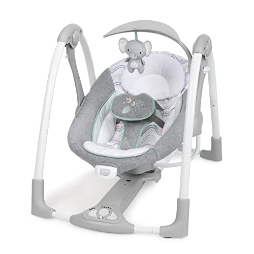 Ingenuity ConvertMe 2-in-1 Compact Portable Automatic Baby Swing & Infant Seat, Battery-Saving Vibrations, Nature Sounds, 0-9 Months 6-20 lbs (Swell)