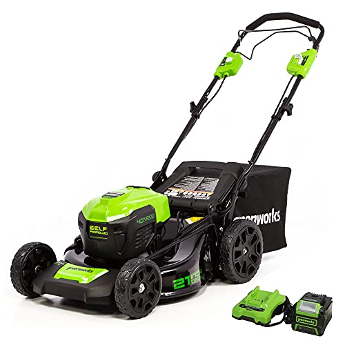 Greenworks 40V 21' Brushless Cordless (Self-Propelled) Lawn Mower (75+ Compatible Tools), 5.0Ah Battery and Charger Included