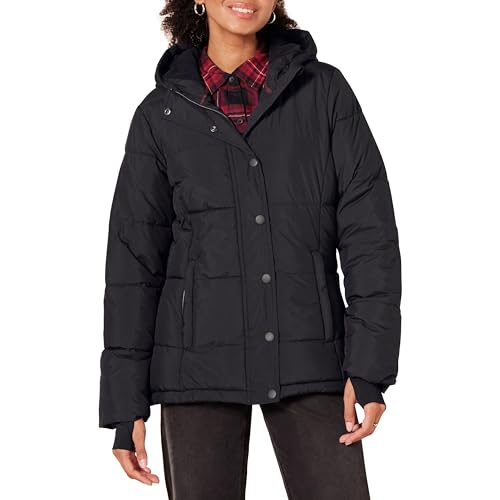 Amazon Essentials Women's Heavyweight Long-Sleeve Hooded Puffer Coat (Available in Plus Size), Black, Large