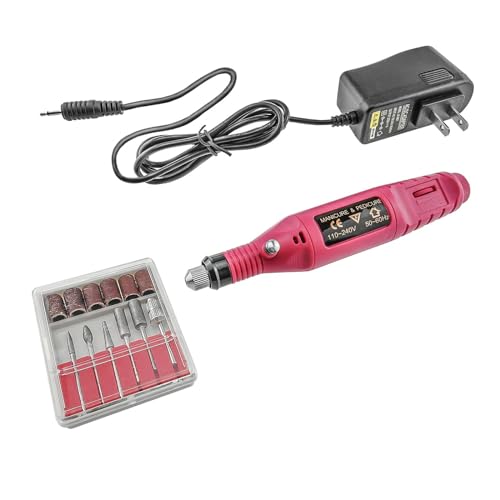 InnoLife Nail Art Drill Treatments KIT Electric File Buffer Bits Acrylics 6 File Pedicure Hands & Nails Repair (110V US 1.5M Plug) - Pink