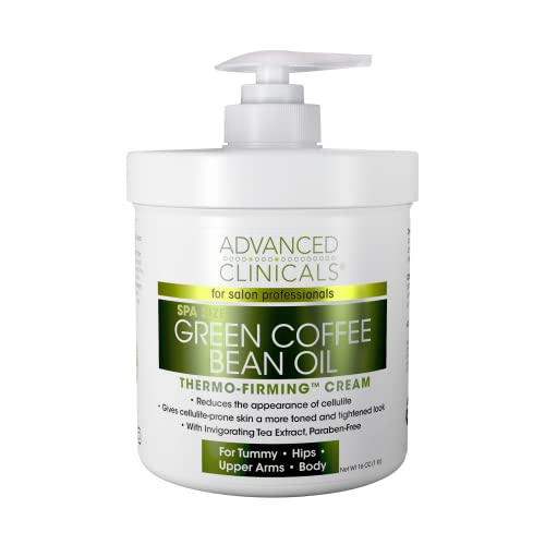 Advanced Clinicals Green Coffee Bean Slim & Lift Body Cream Skin Care Anti Cellulite Cream | Caffeine Body Lotion Balm To Firm, Tighten, & Hydrate Look Of Legs, Arms, Tummy, Butt, & Thighs, 16 Ounce