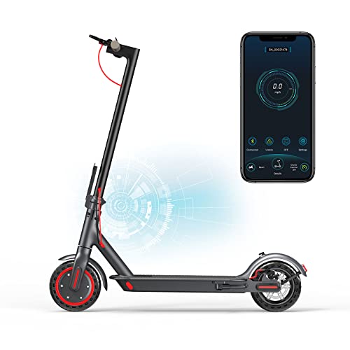 AovoPro ES80 Electric Scooter - 8.5' Solid Tires, 350W Motor, Up to 19 Miles Long-Range and 19 MPH Portable Folding Commuting Scooter for Adults with Double Braking System and App