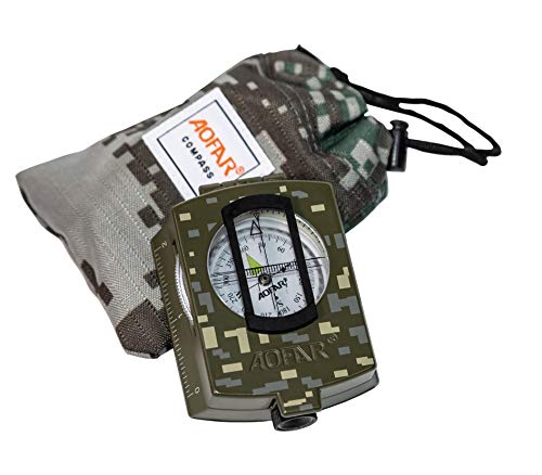 AOFAR Military Compass AF-4580 Lensatic Sighting Navigation, Waterproof and Shakeproof with Map Measurer Distance Calculator, Pouch for Camping, Hiking, Hunting, Backpacking (Camo)