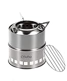 Camping Stove Wood: Ohuhu Mini Camping Stove Solo Stoves Stainless Steel Backpacking Wood Stove Portable Small Burning Stoves Fire for Picnic BBQ Camp Hiking with Grill Grid