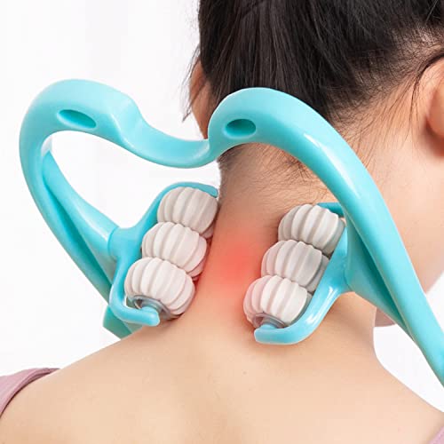 Neck Massager, Trigger Point Roller Massager for Pain Relief deep Tissue Handheld Shoulder Massager Tool with 6 Balls Massage Point Suitable for Legs Waist Neck and Shoulder Relaxer (Blue)