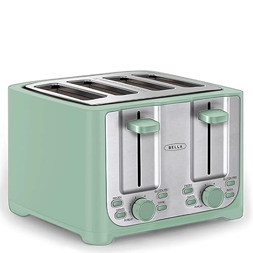BELLA 4 Slice Toaster with Auto Shut Off - Extra Wide Slots & Removable Crumb Tray and Cancel, Defrost & Reheat Function - Toast Bread & Bagel, Sage