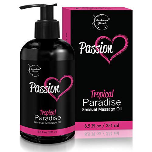 Passion Sensual Massage Oil for Couples Massage. All Natural, Tropical Paradise Scent with Almond & Jojoba Oil. Ideal for Full Body & Muscle Massage – for Women & Men - 8oz