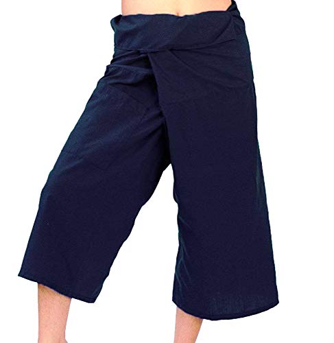 TIPTOPSTORE 100% Cotton 3/4 Capri Black Fisherman Wrap Pants Trousers Yoga Pants