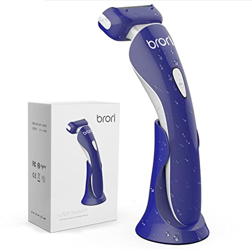 Brori Electric Razor for Women - Womens Shaver Bikini Trimmer Body Hair Removal for Legs and Underarms Rechargeable Wet and Dry Painless Cordless with LED Light, Midnight Blue