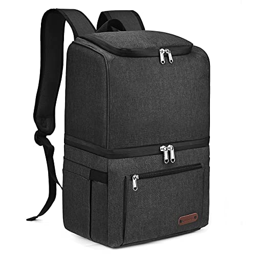Double Deck Cooler Backpack for Men Women 33 Cans - Lightweight Insulated Lunch Backpack - Cooler Bag for Hiking, Travel, Picnics, Camping, Fishing, Outdoor -MIYCOO (25L, Black)