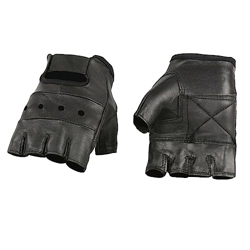 Milwaukee Leather SH216 Men's Black Leather Gel Padded Palm Fingerless Motorcycle Hand Gloves W/Breathable ‘Open Knuckle’ - X-Large