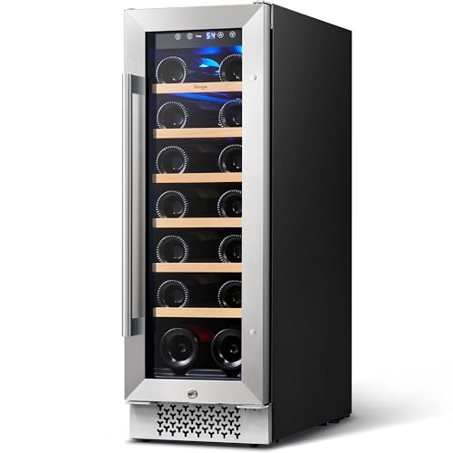Yeego 12 Inch Wine Cooler, 18 Bottles Wine Cooler with Upgraded Compressor, Fits Large Wine Bottles, Mini Wine Fridge with Glass Door and Safety Lock, Built-in Undercounter or Freestanding