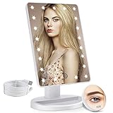 COSMIRROR Lighted Makeup Vanity Mirror with 10X Magnifying Mirror, 21 LED Lighted Mirror with Touch Sensor Dimming, 180°Adjustable Rotation, Dual Power Supply, Portable Cosmetic Mirror (White)