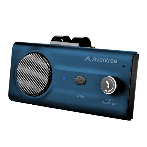 Avantree CK11 Bluetooth 5.0 Hands Free Cell Phone Car Kit, 3W Loud Speakerphone, Support Siri Google Assistant, Motion AUTO ON, Volume Knob, Wireless in Car Handsfree Speaker with Visor Clip – Blue