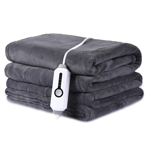 DUODUO Heated Electric Blanket 62'x84' Twin Size Warm Coral Fleece with 4 Heat Settings & 10 Hours Auto Shut Off Overheating Protectsion - Black