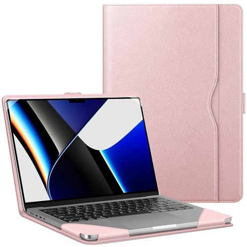 Fintie Sleeve Case for MacBook Pro 14 Inch A2992 A2918 A2779 A2442 (2023 2022 2021 Release), Premium PU Leather Protective Folio Book Cover for MacBook Pro 14' with M3/M2/M1 Pro/Max Chip (Rose Gold)