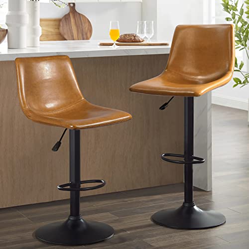 Waleaf Adjustable Swivel Bar Stools Set of 2,Counter Height Bar Stools with Back,350 LBS PU Leather Bar Stool for Kitchen Island,Upholstered Pub Stools with Footrest,Armless Dining Chairs for Bar